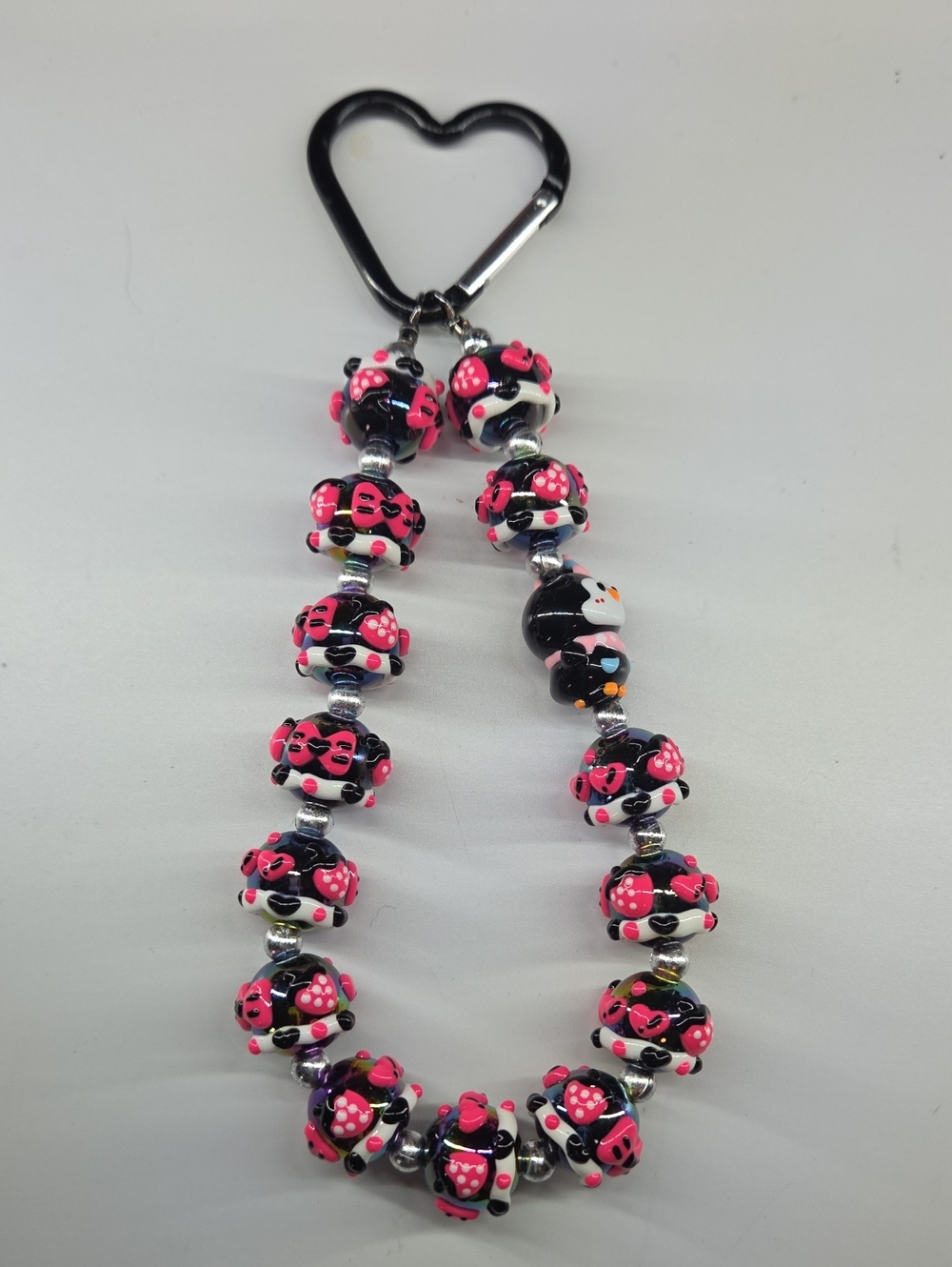 Red And Black Floral Hand Painted Beaded Chain - Great Bag Purse Or Keychain